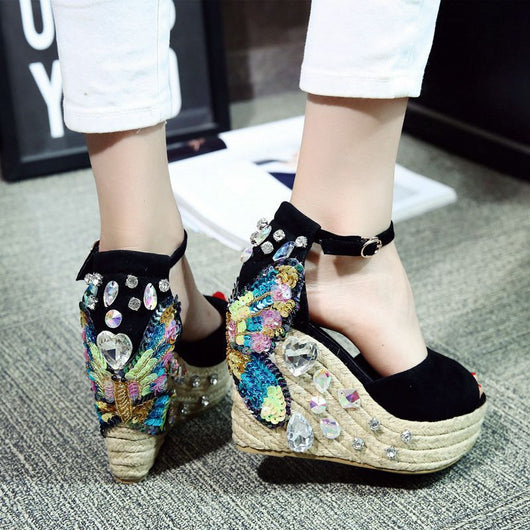 Sandalias Cuña con Strass Punta Abierta - Tacón Alto Elegante para Verano - Image 3