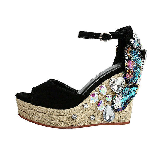 Sandalias Cuña con Strass Punta Abierta - Tacón Alto Elegante para Verano - Image 2