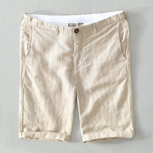 Pantalones Cortos Lino Hombre - Diseño Rayado Transpirable para Playa - Image 2