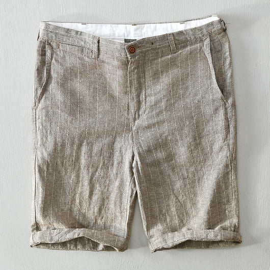 Pantalones Cortos Lino Hombre - Diseño Rayado Transpirable para Playa - Image 3
