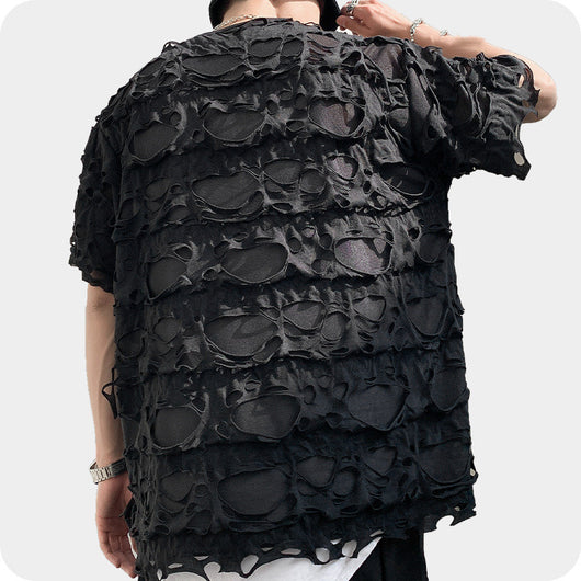 Playera Holgada con Detalles Rasgados - Diseño Perspectiva para Fiesta - Image 9