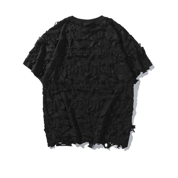 Playera Holgada con Detalles Rasgados - Diseño Perspectiva para Fiesta