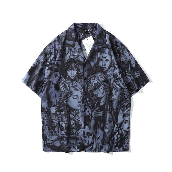 Camisa Hawaiana Cuello Cubano Suelta Manga Corta para Hombre