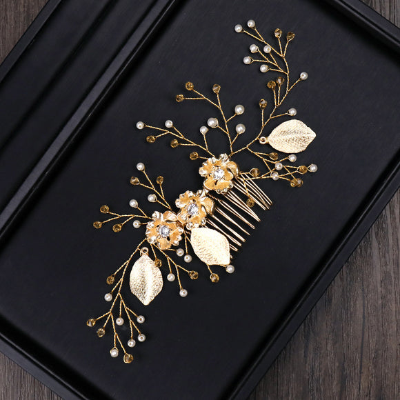 Prendedor de Cabello Dorado Elegante - Tocado Nupcial para Novia