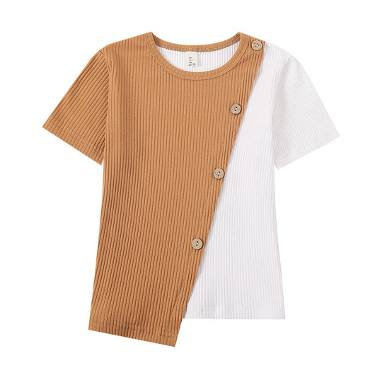 Camiseta Manga Corta con Contraste Irregular - Image 9