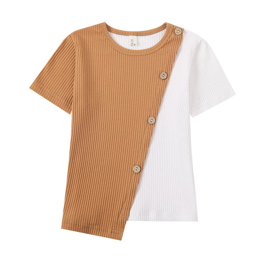 Camiseta Manga Corta con Contraste Irregular