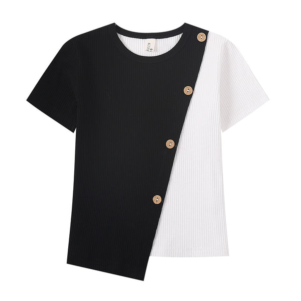 Camiseta Manga Corta con Contraste Irregular