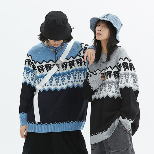 Suéter Cuello Redondo Tide Japonés para Pareja - Estilo Nacional Unisex