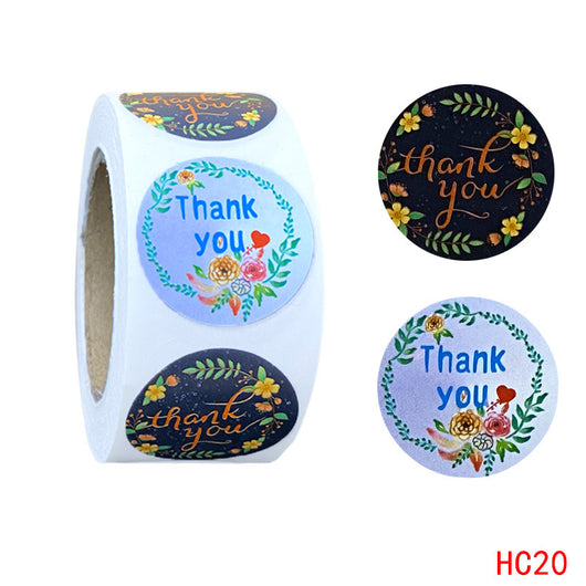 Roll of round 'Thank You' stickers with two floral designs: one dark with yellow flowers, one light blue with mixed flowers. - Image 7