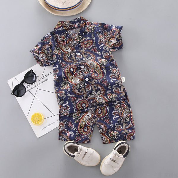 Conjunto Infantil Estampado Floral - Camisa y Pantalones Cortos para Niños