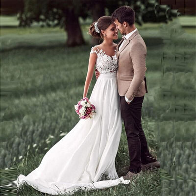 Vestido de Novia Chifón Slim con Encaje Retro en Hombros - Image 8