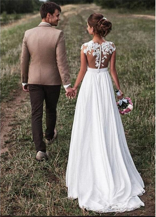 Vestido de Novia Chifón Slim con Encaje Retro en Hombros - Image 7