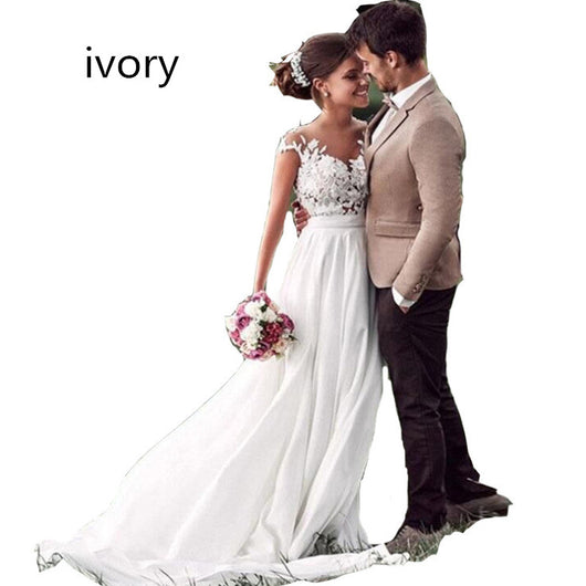 Vestido de Novia Chifón Slim con Encaje Retro en Hombros - Image 5