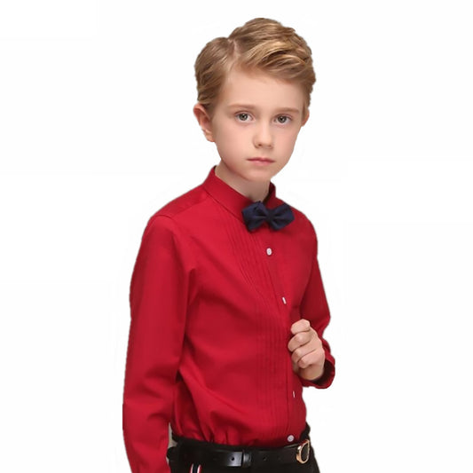 Camisa Formal Infantil Estilo Británico con Pajarita - Algodón Puro para Niño