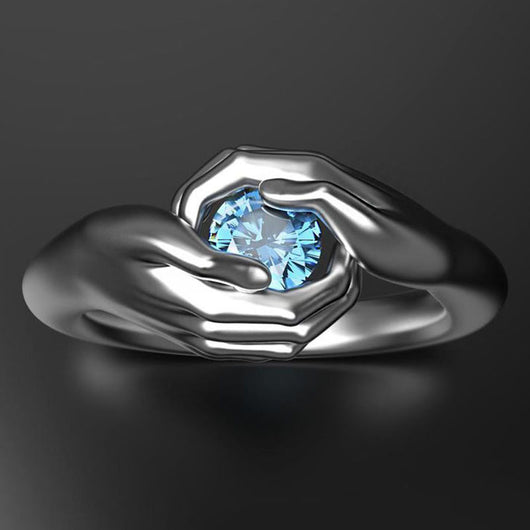 Anillo de Compromiso Zirconia Azul Cristal - Joya Elegante Plateada para Mujer