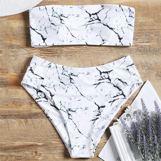 Conjunto de Baño de Cintura Alta y Top sin Tirantes con Degradado - Image 5