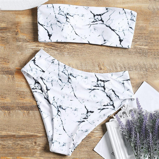 Conjunto de Baño de Cintura Alta y Top sin Tirantes con Degradado