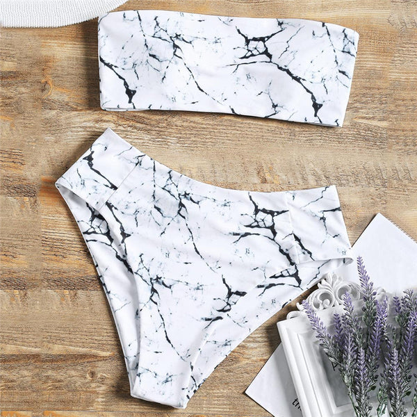 Conjunto de Baño de Cintura Alta y Top sin Tirantes con Degradado