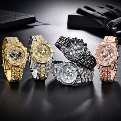 Reloj de Hombre Elegante con Calendario y Diamantes - Cuarzo Aleación