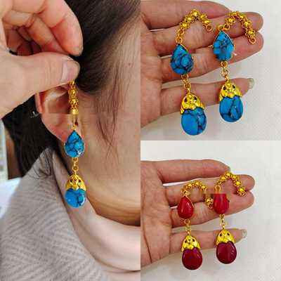 Aretes de Cadena con Bolitas Chapadas en Oro - Resistentes al Deslustre - Image 9