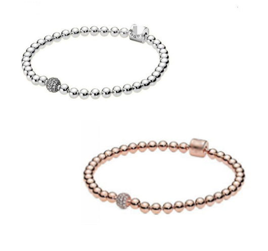 Pulsera de Plata 925 Baño de Oro Rosa con Diamantes y Cadena de Bolitas - Image 11