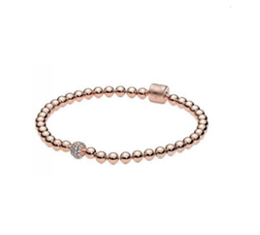 Pulsera de Plata 925 Baño de Oro Rosa con Diamantes y Cadena de Bolitas - Image 9