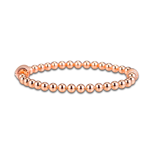 Pulsera de Plata 925 Baño de Oro Rosa con Diamantes y Cadena de Bolitas - Image 8