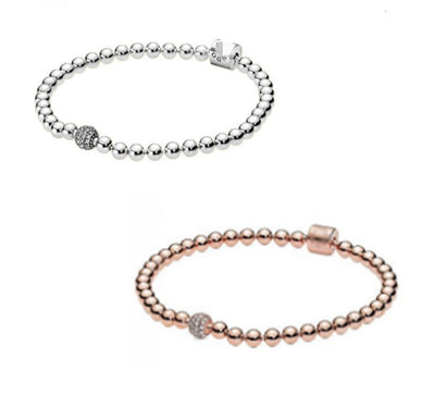 Pulsera de Plata 925 Baño de Oro Rosa con Diamantes y Cadena de Bolitas - Image 4
