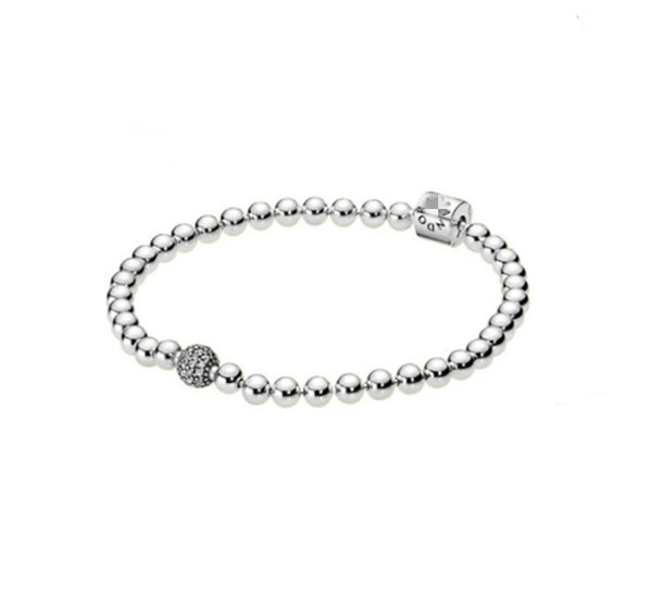 Pulsera de Plata 925 Baño de Oro Rosa con Diamantes y Cadena de Bolitas