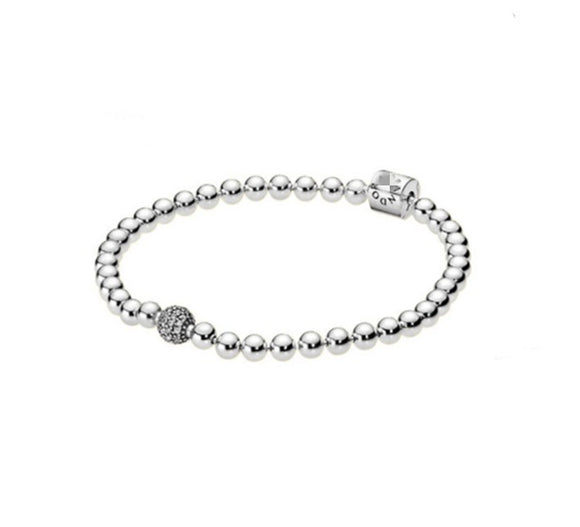 Pulsera de Plata 925 Baño de Oro Rosa con Diamantes y Cadena de Bolitas