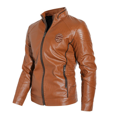 Chaqueta de Cuero PU para Motociclista con Cuello Alzado
