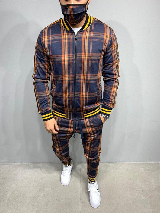 Conjunto Deportivo para Hombre con Diseño de Cuadrícula y Cierre - Pantalón Ajustado - Image 9
