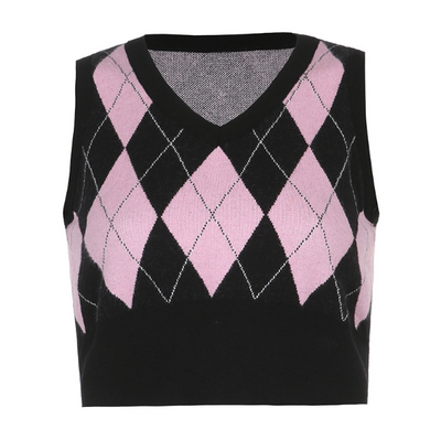 Chaleco Tejido Cuadros Escoceses Escote V Mujer Estilo 90s - Image 7