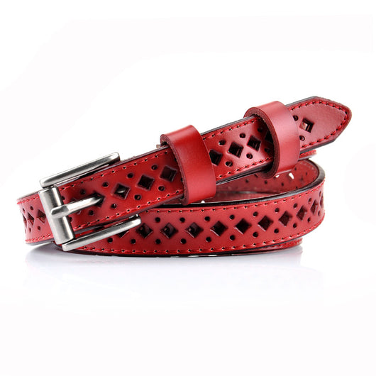 Cinturón de Cuero Retro Hueco para Mujer - Diseño Clásico Cowhide
