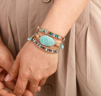 Pulsera de Cuero Tejida a Mano con Piedra Tianhe Natural - Image 8