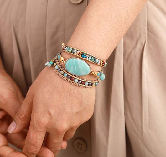 Pulsera de Cuero Tejida a Mano con Piedra Tianhe Natural - Image 8
