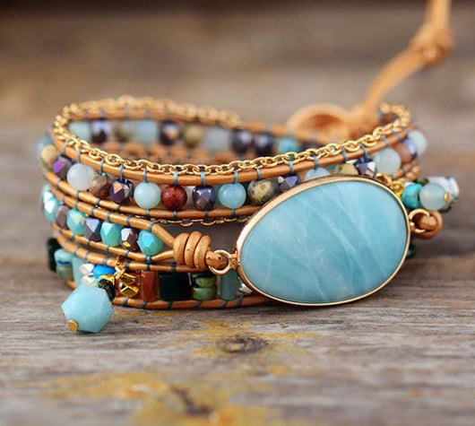 Pulsera de Cuero Tejida a Mano con Piedra Tianhe Natural - Image 7