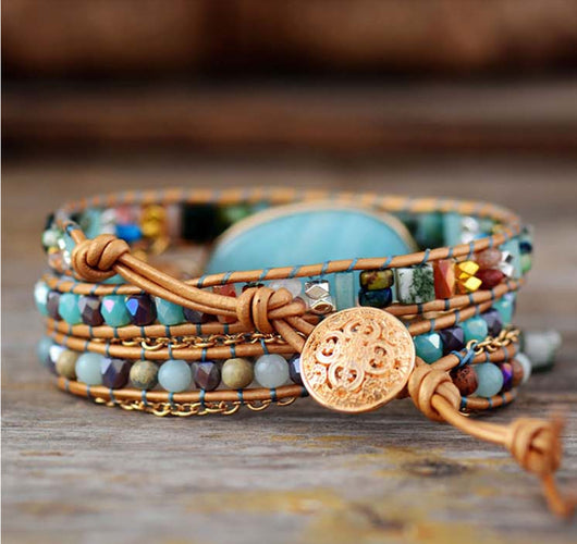 Pulsera de Cuero Tejida a Mano con Piedra Tianhe Natural - Image 2