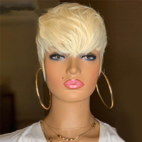 Peluca Corta Rubia Dorada Estilo Europeo Cabello Sintético Premium