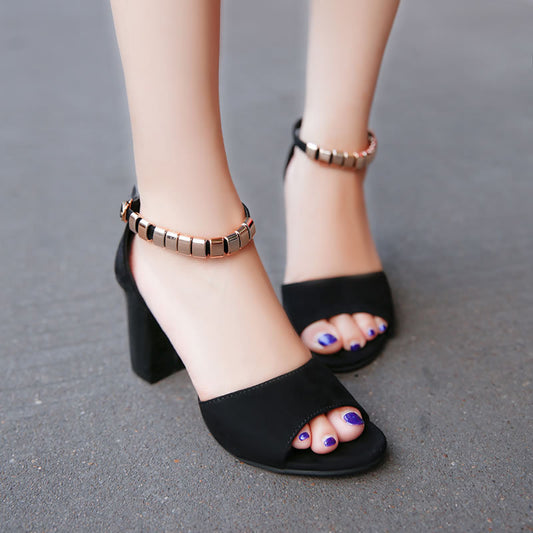 Sandalias Coreanas con Hebilla y Tacón Grueso para Mujer