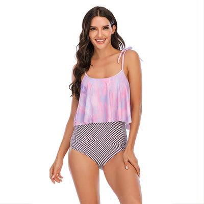Traje de Baño Mujer Cintura Alta con Volantes - Bikini Tie Dye Cobertura Abdominal - Image 6
