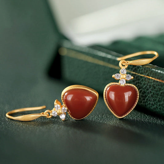 Aretes de Ágata Roja en Forma de Corazón - Joyería del Amor - Image 2