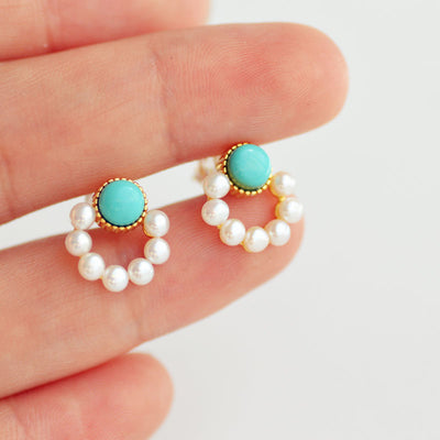 Aretes de Turquesa con Perla - Diseño Circular Elegante - Image 12