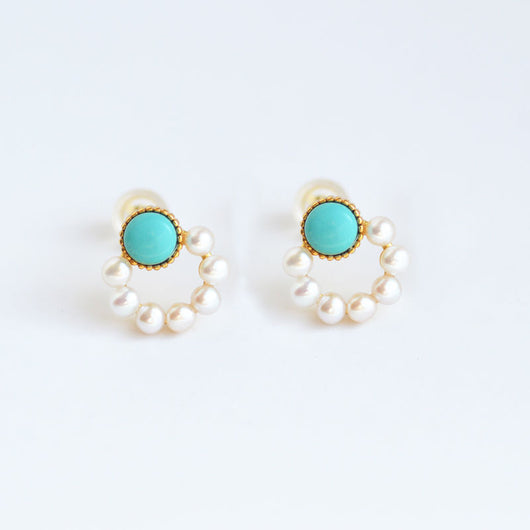 Aretes de Turquesa con Perla - Diseño Circular Elegante - Image 14