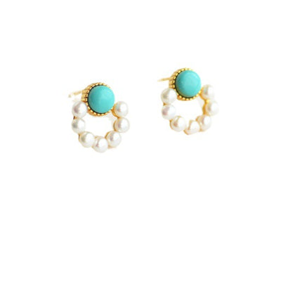Aretes de Turquesa con Perla - Diseño Circular Elegante - Image 11