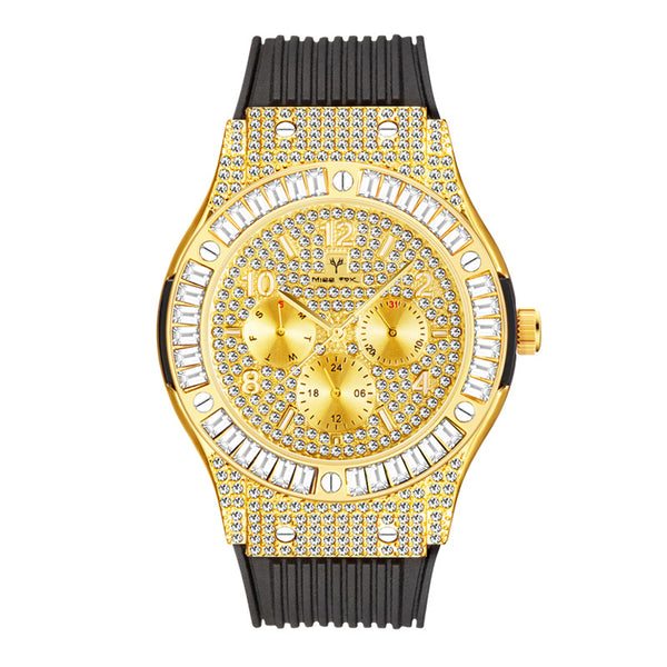 Reloj para Hombre con Banda de Silicona y Cristales Brillantes