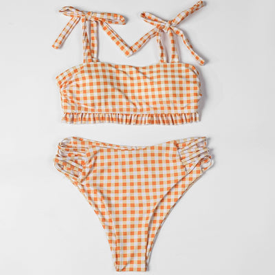 Bikini Cuadriculado de Cintura Alta con Tirantes - Traje de Baño Moderno y Sexy - Image 10
