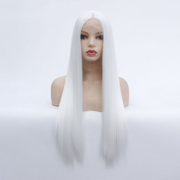 Peluca Larga Lisa Europea Cabello Sintético Blanco Elegante