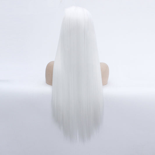 Peluca Larga Lisa Europea Cabello Sintético Blanco Elegante - Image 2