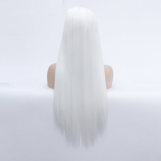 Peluca Larga Lisa Europea Cabello Sintético Blanco Elegante - Image 2